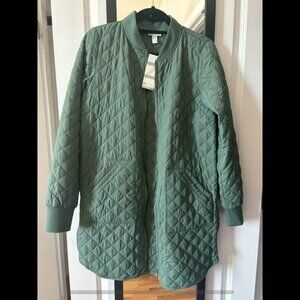 Zella Longline Water Resistant Quilted Bomber in Duck Green